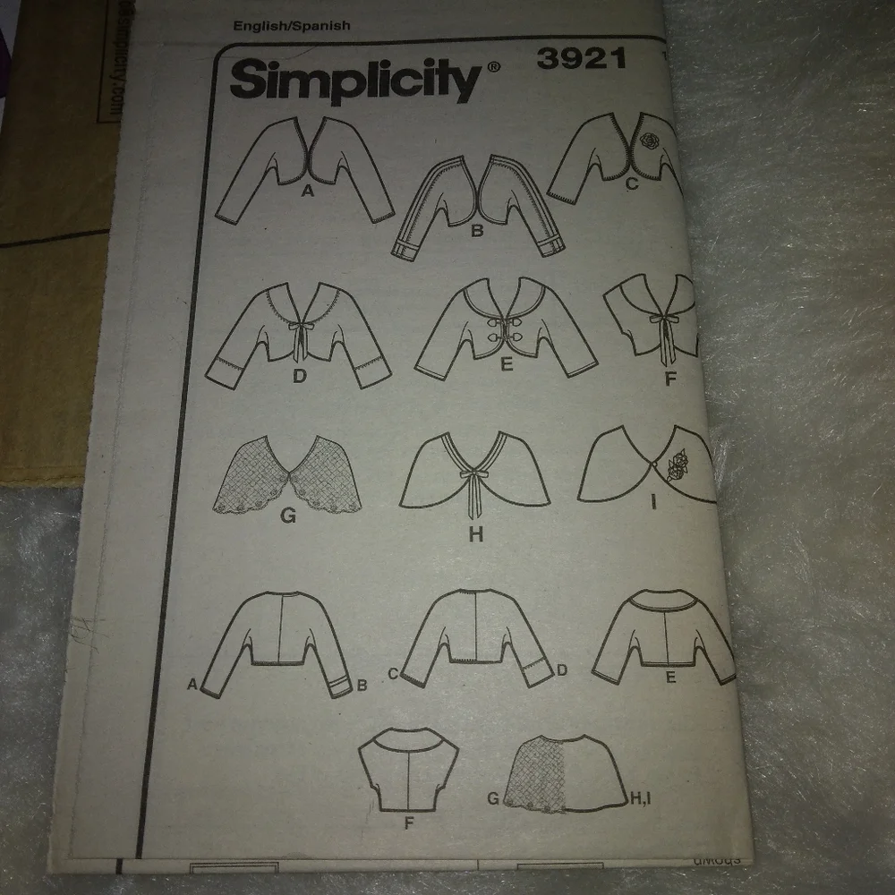 SIMPLICITY 3821 Sz 8-16 Misses boleros and caplets with trim variations